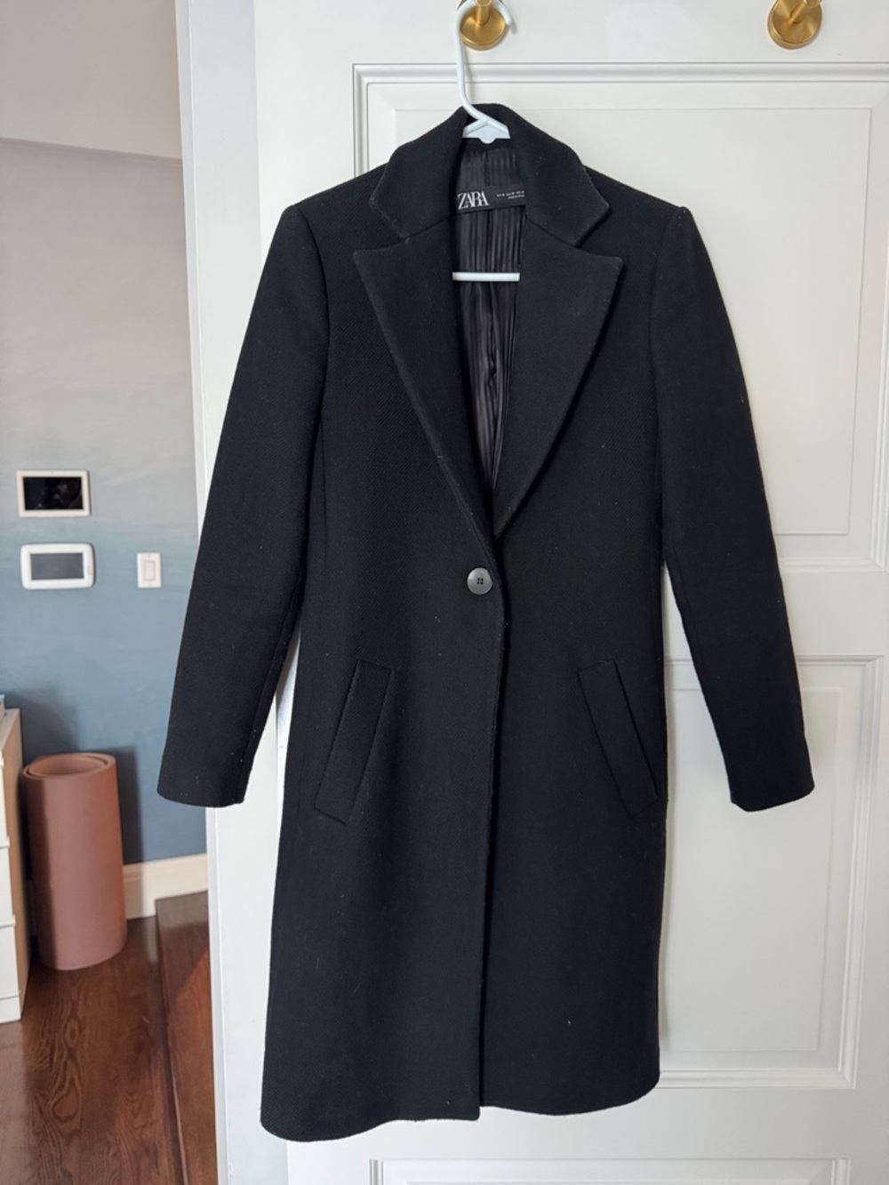 Zara Black Single-Button Wool-Blend Trench Coat